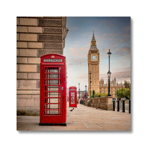 Vintage telephone boxes below Big Ben Canvas