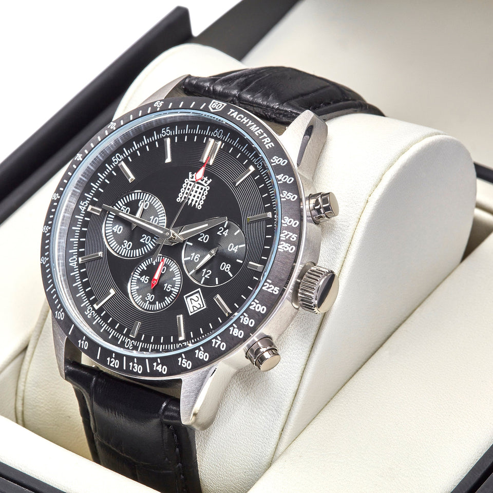Men's Multi-Function Watch with Black Leather Strap featured image